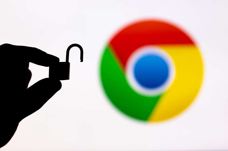 Silhouette of a padlock in front of the Google Chrome logo