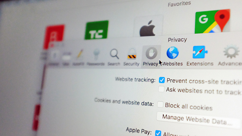 Privacy and cookies settings on the Safari browser.
